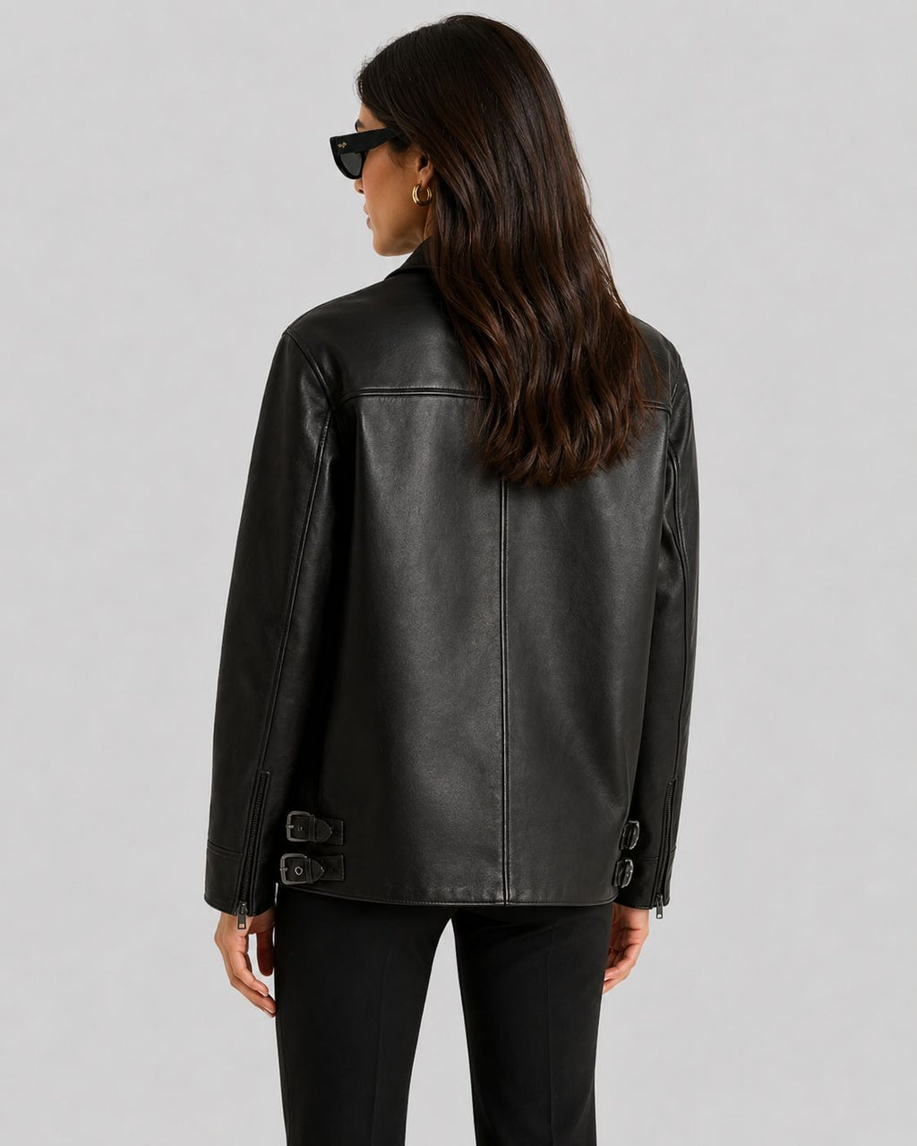 Urban Edge | Black Leather Zip-Up Bomber Jacket for Women