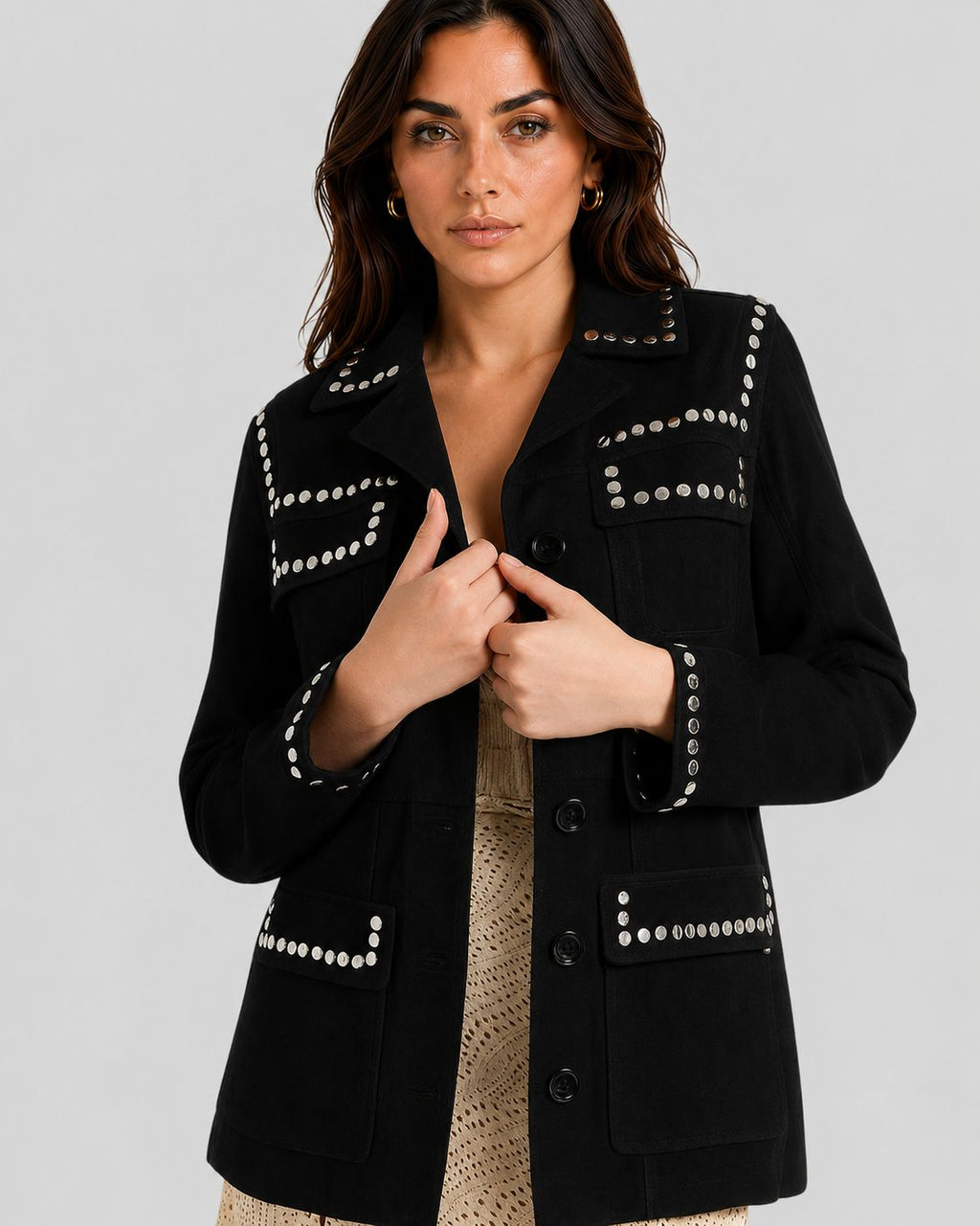 Shadow Black Suede Studded Jacket