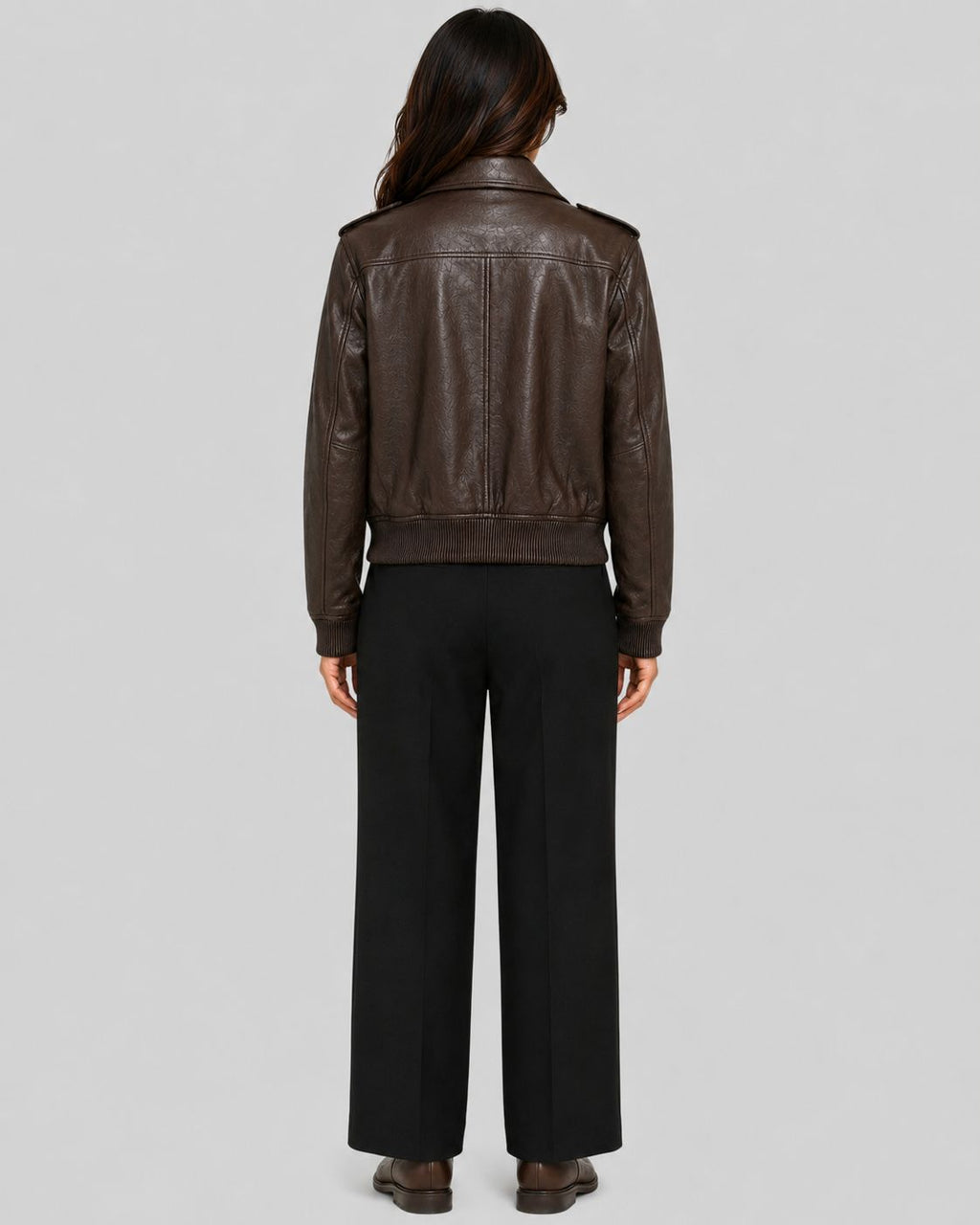 Command Luxe | Dark Brown Leather Cropped Bomber Jacket
