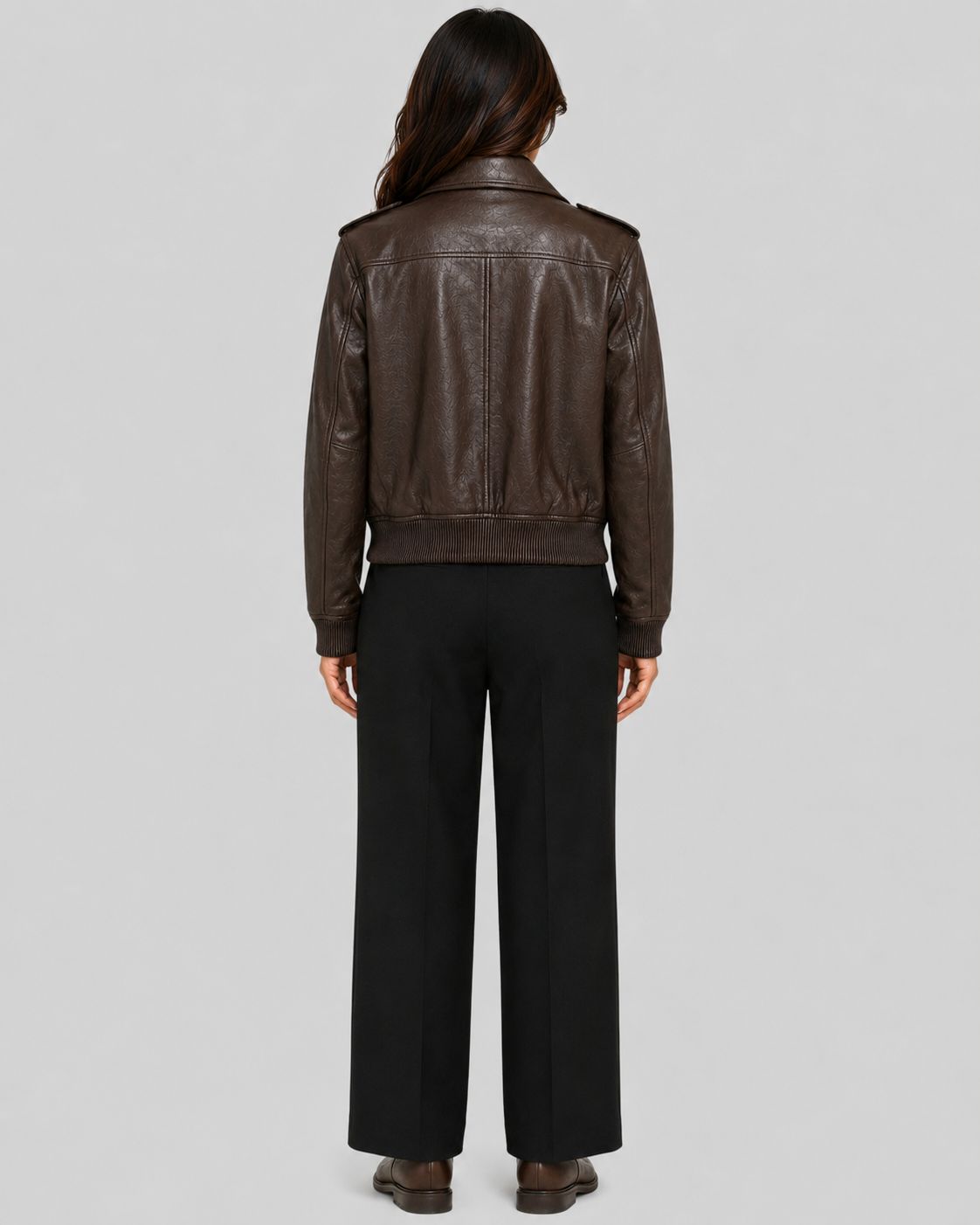 Command Luxe | Dark Brown Leather Cropped Bomber Jacket
