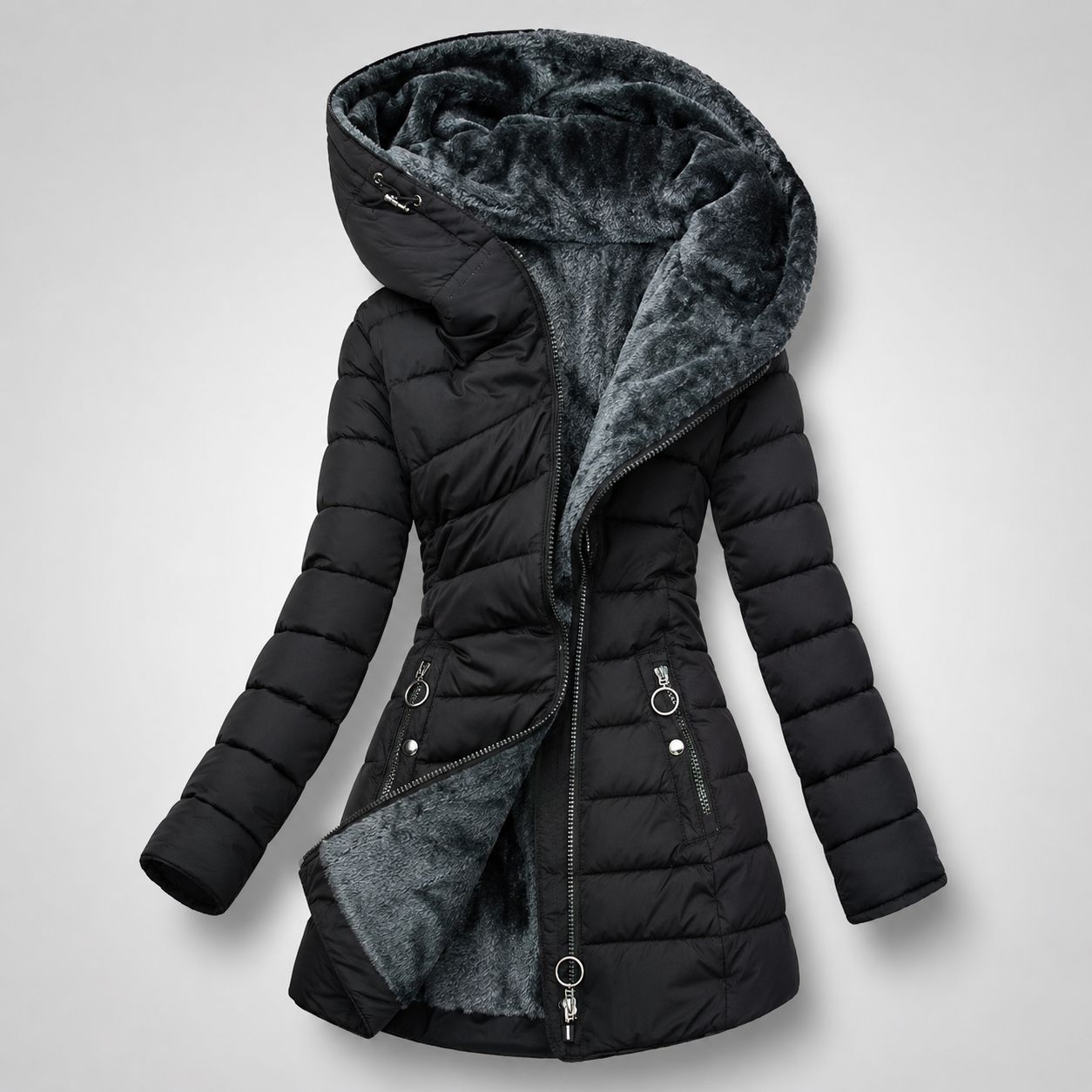 Hannah | Women's Hooded Faux Fur Quilted Winter Midi Coat