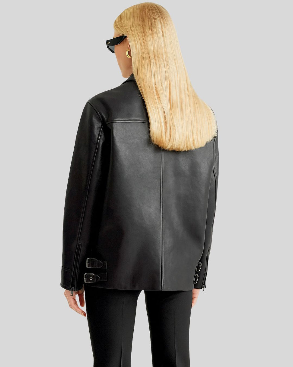 Urban Edge Black Leather Zip Up Bomber Jacket For Womens