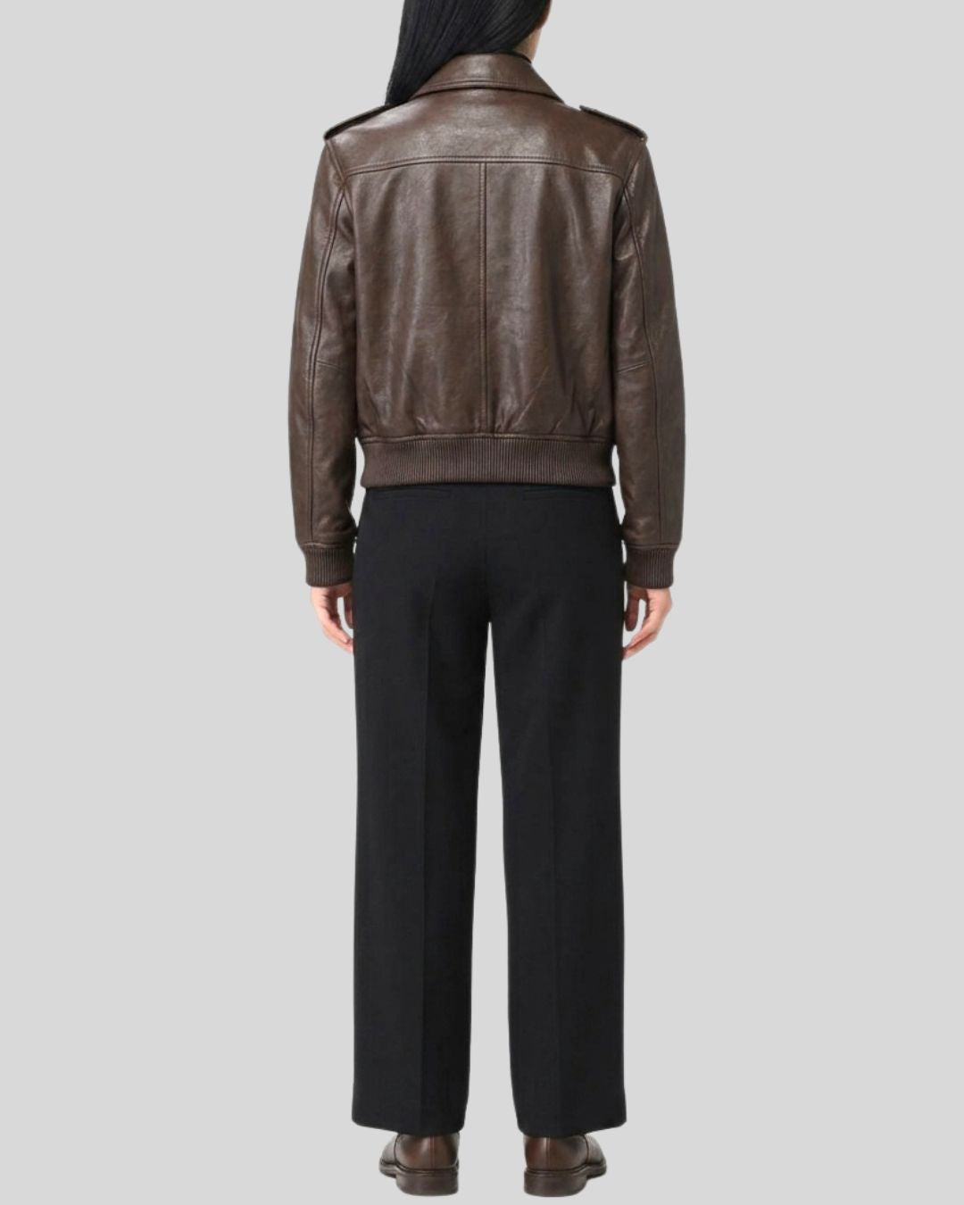 Command Luxe Dark Brown Cropped Leather Bomber