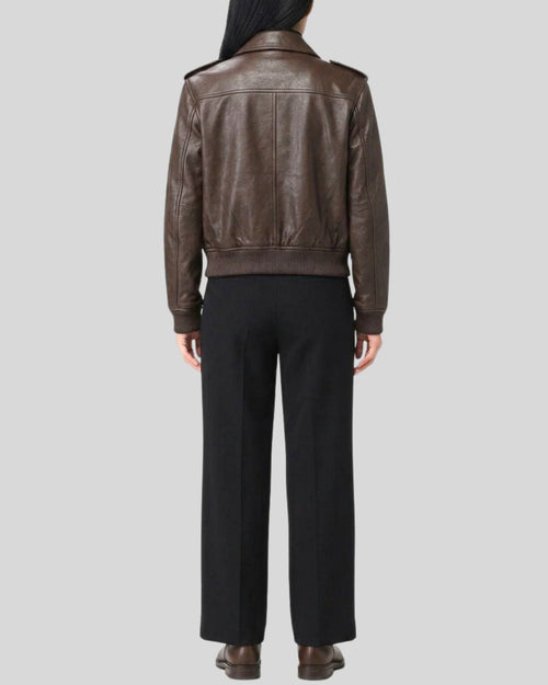 Command Luxe Dark Brown Cropped Leather Bomber