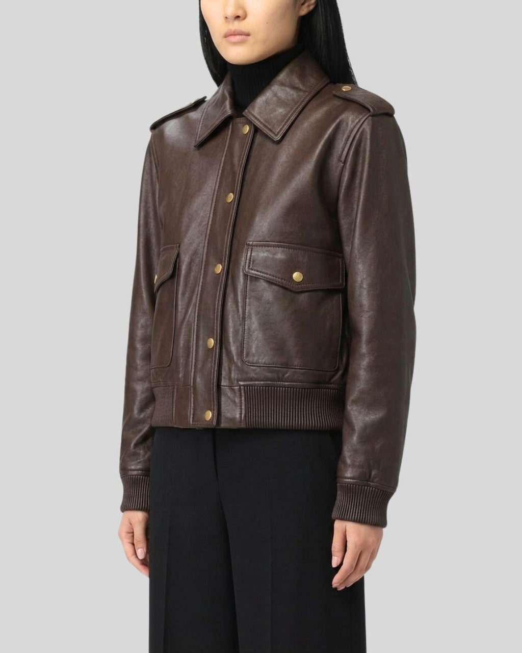 Command Luxe Dark Brown Cropped Leather Bomber