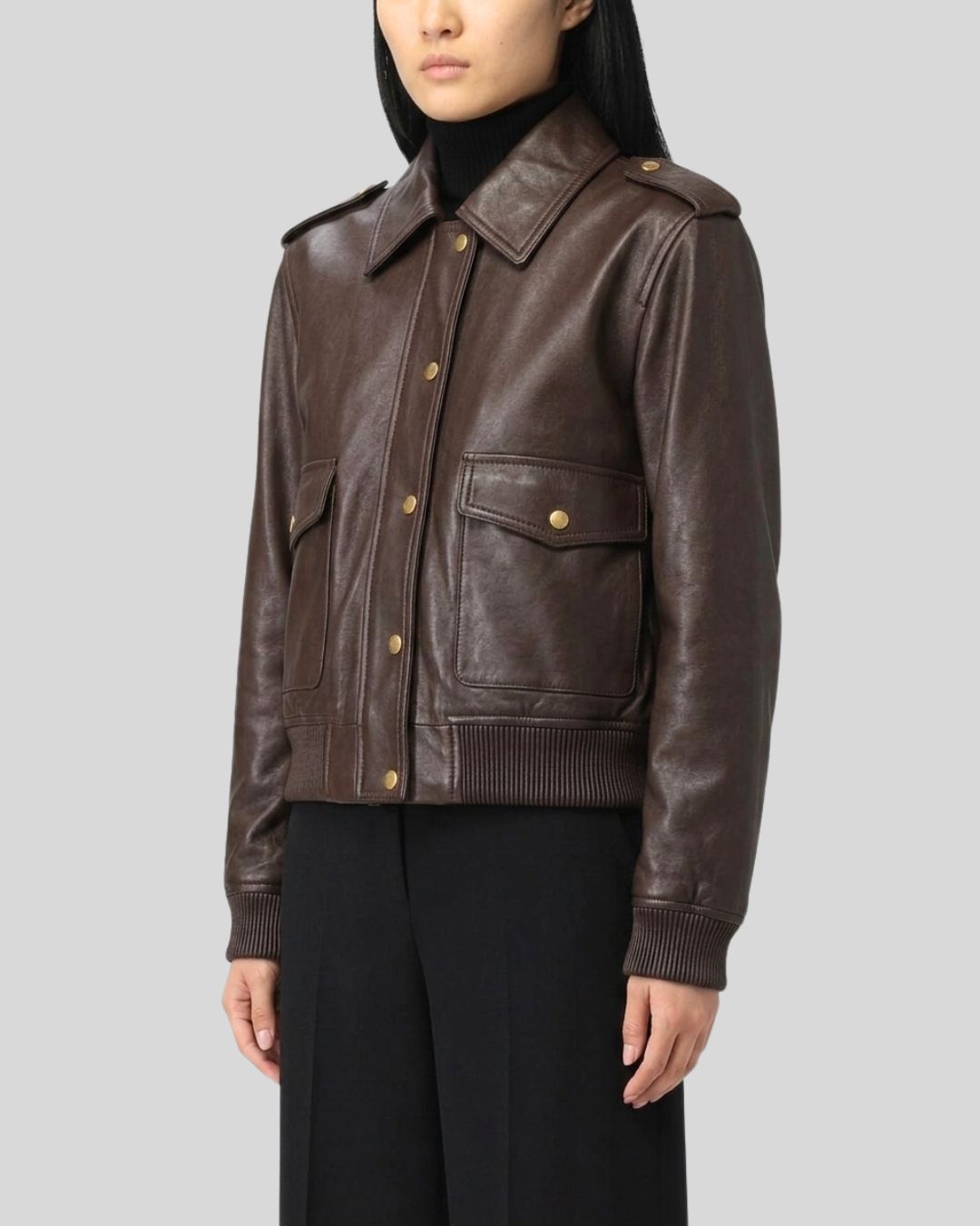 Command Luxe Dark Brown Cropped Leather Bomber