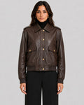 Command Luxe | Dark Brown Leather Cropped Bomber Jacket