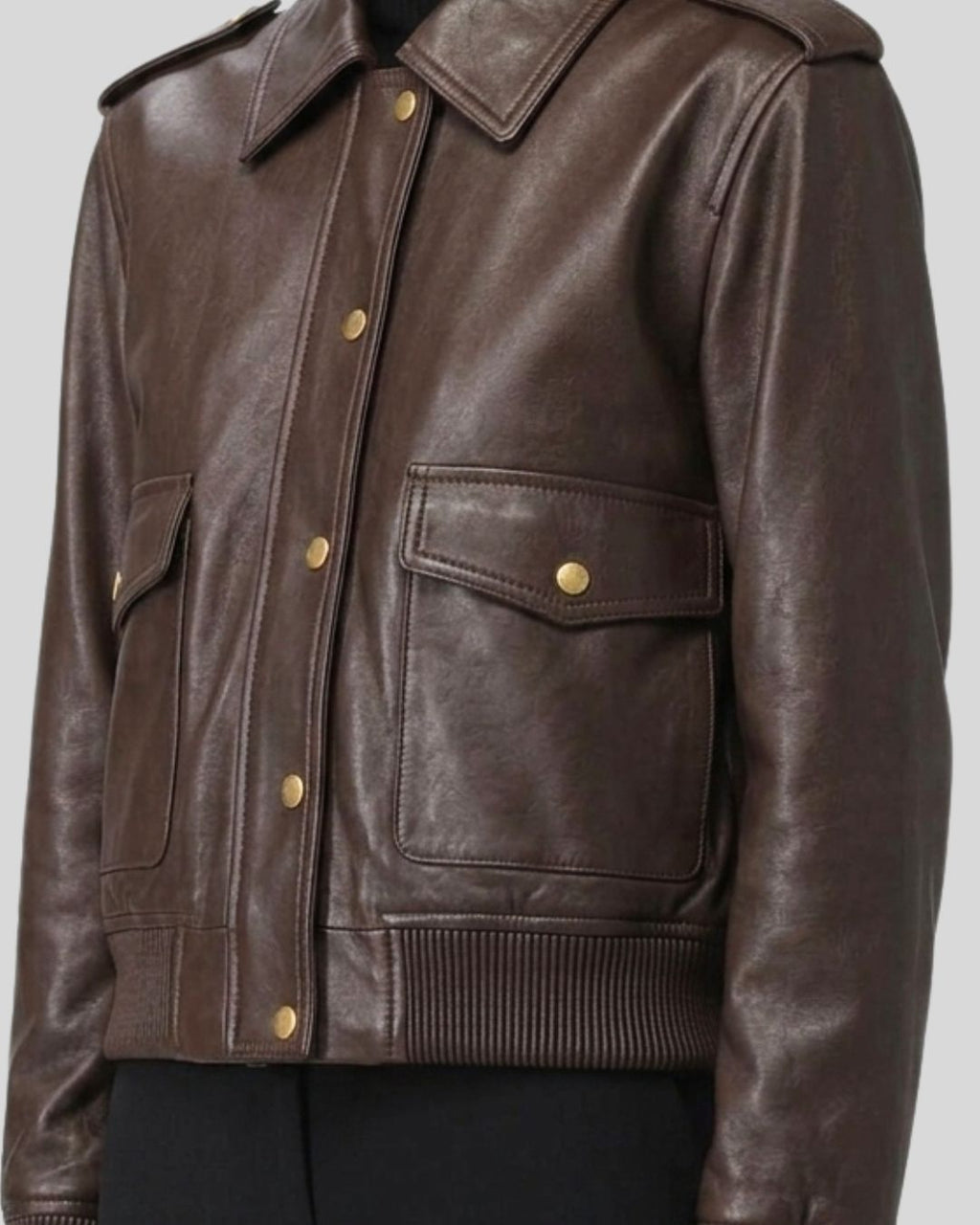 Command Luxe Dark Brown Cropped Leather Bomber